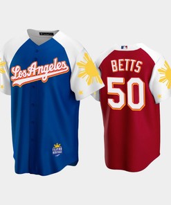 Los Angeles Dodgers Mookie Betts 50 2022-23 Royal Red Filipino Heritage Night Jersey - Robokeg