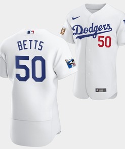 Los Angeles Dodgers Mookie Betts White Jersey 50 Jackie Robinson 75th Anniversary 2022-23 Uniform - Robokeg