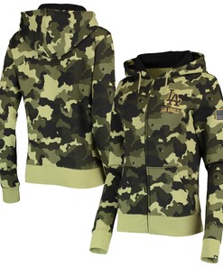 Los Angeles Dodgers New Era Womens 2022 Mlb Armed Forces Day Camo Full-zip Hoodie - Green - Robokeg