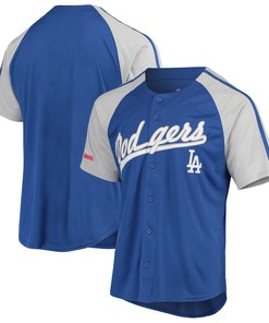 Los Angeles Dodgers Stitches Button-down Raglan Replica Jersey - Royal Mlb - Robokeg