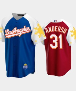 Los Angeles Dodgers Tyler Anderson 31 2022-23 Royal Red Filipino Heritage Night Jersey - Robokeg