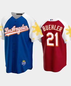 Los Angeles Dodgers Walker Buehler 21 2022-23 Royal Red Filipino Heritage Night Jersey - Robokeg