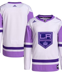 Los Angeles Kings Adidas Hockey Fights Cancer Primegreen Authentic Blank Practice Jersey - White/purple Nhl - Robokeg