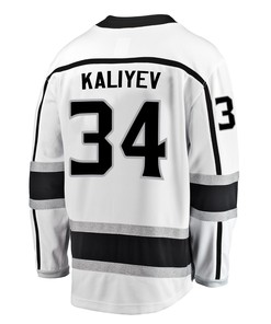 Los Angeles Kings Arthur Kaliyev 34 Away 2022 Stanley Cup Playoffs Breakaway Men Jersey - White - Robokeg