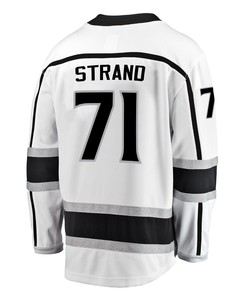 Los Angeles Kings Austin Strand 71 Away 2022 Stanley Cup Playoffs Breakaway Men Jersey - White - Robokeg