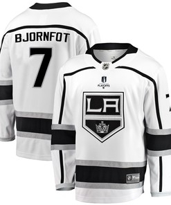 Los Angeles Kings Tobias Bjornfot 7 Away 2022 Stanley Cup Playoffs Breakaway Men Jersey - White - Robokeg