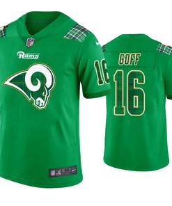 Los Angeles Rams #16 Jared Goff Jersey St. Patricks Day Kelly Green Lucky - Men - Robokeg