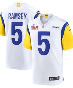Los Angeles Rams Jalen Ramsey 5 2022 Nfl Superbowl Lvi Match Royal White Jersey Gift For Rams Fans - Robokeg