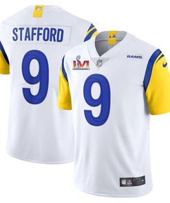 Los Angeles Rams Matthew Stafford 9 2022 Nfl Superbowl Lvi Match Royal White Jersey Gift For Rams Fans - Robokeg