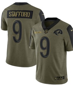 Los Angeles Rams Matthew Stafford 9 Nfl Olive 2021 Salute To Service Player Men Jersey For Rams Fans - Robokeg