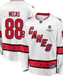 Martin Necas 88 Carolina Hurricanes Stanley Cup 2023 Playoffs Patch Away Breakaway Men Jersey - White - Robokeg