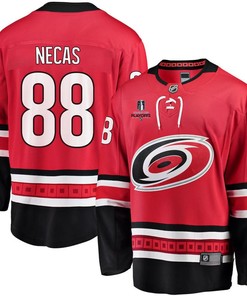 Martin Necas 88 Carolina Hurricanes Stanley Cup 2023 Playoffs Patch Home Breakaway Men Jersey - Red - Robokeg