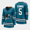 Matt Benning 5 San Jose Sharks 2022-23 Home Women Premier Breakaway Jersey Teal - Robokeg