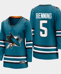 Matt Benning 5 San Jose Sharks 2022-23 Home Women Premier Breakaway Jersey Teal - Robokeg