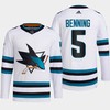 Matt Benning 5 San Jose Sharks White Jersey 2022-23 Away Primegreen - Robokeg