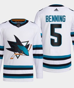 Matt Benning 5 San Jose Sharks White Jersey 2022-23 Away Primegreen - Robokeg