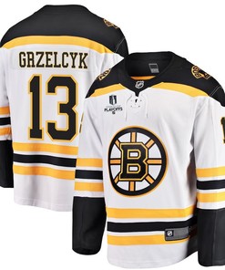 Matt Grzelcyk 13 Boston Bruins Stanley Cup 2023 Playoffs Patch Away Breakaway Men Jersey - White - Robokeg