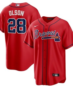 Matt Olson 28 Jersey, Atlanta Braves Alternate Player Men Jersey - Red - Robokeg