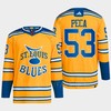 Matthew Peca 53 Reverse Retro 2.0 2022 St. Louis Blues Yellow Jersey Primegreen - Robokeg