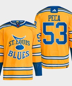 Matthew Peca 53 Reverse Retro 2.0 2022 St. Louis Blues Yellow Jersey Primegreen - Robokeg