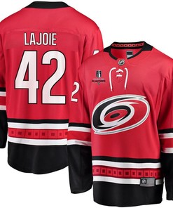 Maxime Lajoie 42 Carolina Hurricanes Stanley Cup 2023 Playoffs Patch Home Breakaway Men Jersey - Red - Robokeg