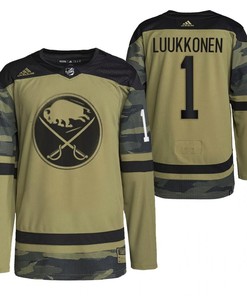 Men Buffalo Sabres Ukko-Pekka Luukkonen 2022 Military Appreciation Night Camo 1 Jersey Primegreen Jersey - Robokeg