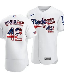 Men Los Angeles Dodgers Jackie Robinson 42 Jackie Robinson Day Independence Day Jersey White - Robokeg