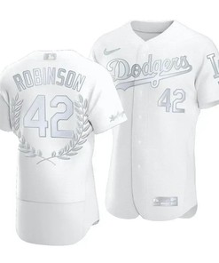 Men Los Angeles Dodgers Jackie Robinson 42 Jackie Robinson Day Platinum Edition Jersey White - Robokeg