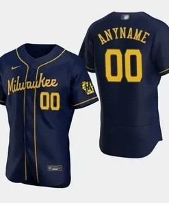 Men Milwaukee Brewers Customized 2020 Navy 50th Anniversary Jersey - Robokeg