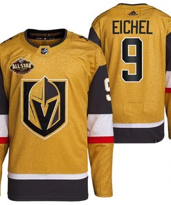 Men Vegas Golden Knights 9 Jack Eichel Primegreen Gold Jersey 2023 All-Star Jersey - Robokeg