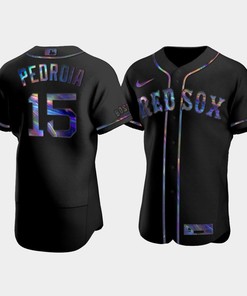 Men's Boston Red Sox 15 Dustin Pedroia Black Golden Edition Holographic Jersey - Robokeg