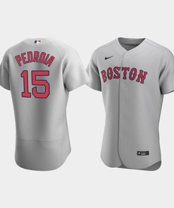 Men's Boston Red Sox 15 Dustin Pedroia Gray Road Jersey - Robokeg