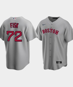 Men's Boston Red Sox Carlton Fisk 72 Gray Road Jersey - Robokeg