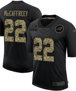 Mens Carolina Panthers #22 Christian Mccaffrey 2020 Black Camo Salute To Service Limited Stitched Nfl Jersey - Robokeg
