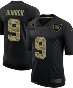 Mens Cincinnati Bengals #9 Joe Burrow 2020 Black Camo Salute To Service Limited Stitched Nfl Jersey - Robokeg