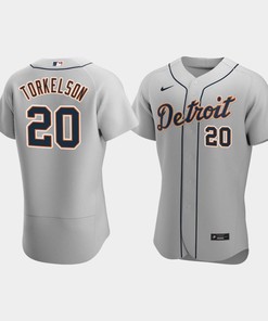 Men's Detroit Tigers 20 Spencer Torkelson Gray Road Jersey - Robokeg