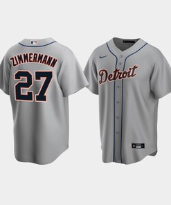 Men's Detroit Tigers 27 Jordan Zimmermann Gray Road Jersey - Robokeg