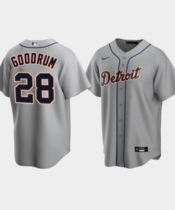 Men's Detroit Tigers 28 Niko Goodrum Gray Road Jersey - Robokeg