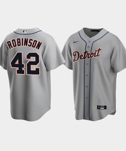 Men's Detroit Tigers 42 Jackie Robinson Gray Road Jersey - Robokeg