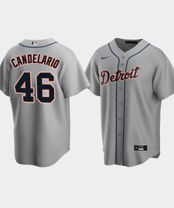 Men's Detroit Tigers 46 Jeimer Candelario Gray Road Jersey - Robokeg