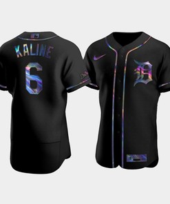 Men's Detroit Tigers Al Kaline 6 Black Golden Edition Holographic Jersey - Robokeg