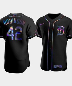 Men's Detroit Tigers Jackie Robinson 42 Black Golden Edition Holographic Jersey - Robokeg