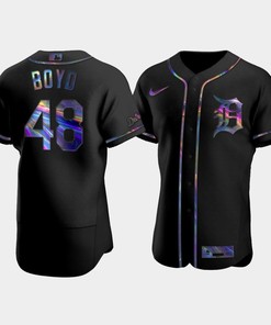 Men's Detroit Tigers Matthew Boyd 48 Black Golden Edition Holographic Jersey - Robokeg
