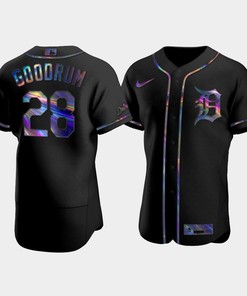 Men's Detroit Tigers Niko Goodrum 28 Black Golden Edition Holographic Jersey - Robokeg