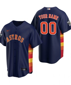 Men's Houston Astros Custom 00 Navy 2022-23 World Series Jersey - Robokeg