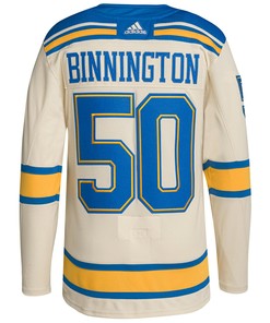 Men's Jordan Binnington Cream St. Louis Blues 2022 Winter Classic Player Jersey Jersey - Robokeg