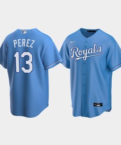 Men's Kansas City Royals 13 Salvador Perez Light Blue Alternate Jersey - Robokeg