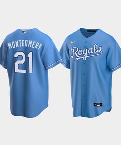Men's Kansas City Royals 21 Mike Montgomery Light Blue Alternate Jersey - Robokeg