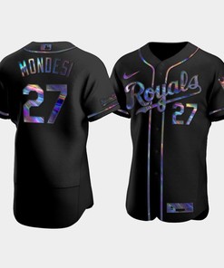 Men's Kansas City Royals Adalberto Mondesi 27 Black Golden Edition Holographic Jersey - Robokeg