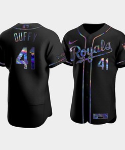 Men's Kansas City Royals Danny Duffy 41 Black Golden Edition Holographic Jersey - Robokeg